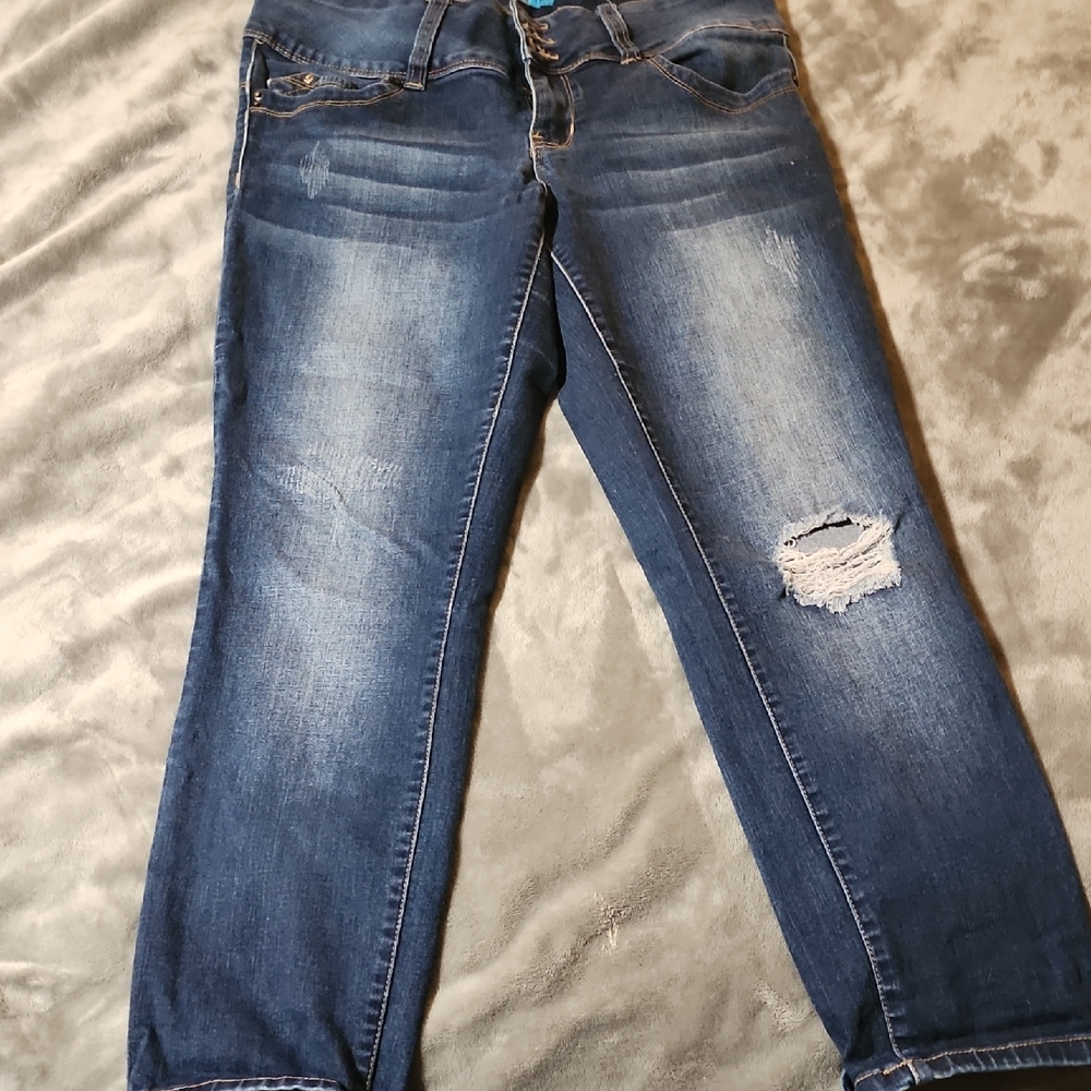 YMI Dark Blue Distressed Ankle Jeans